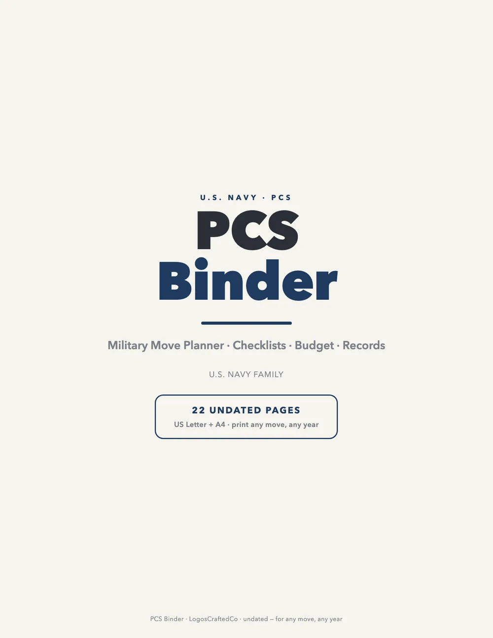 Navy PCS Binder cover — military move planner in Navy colors