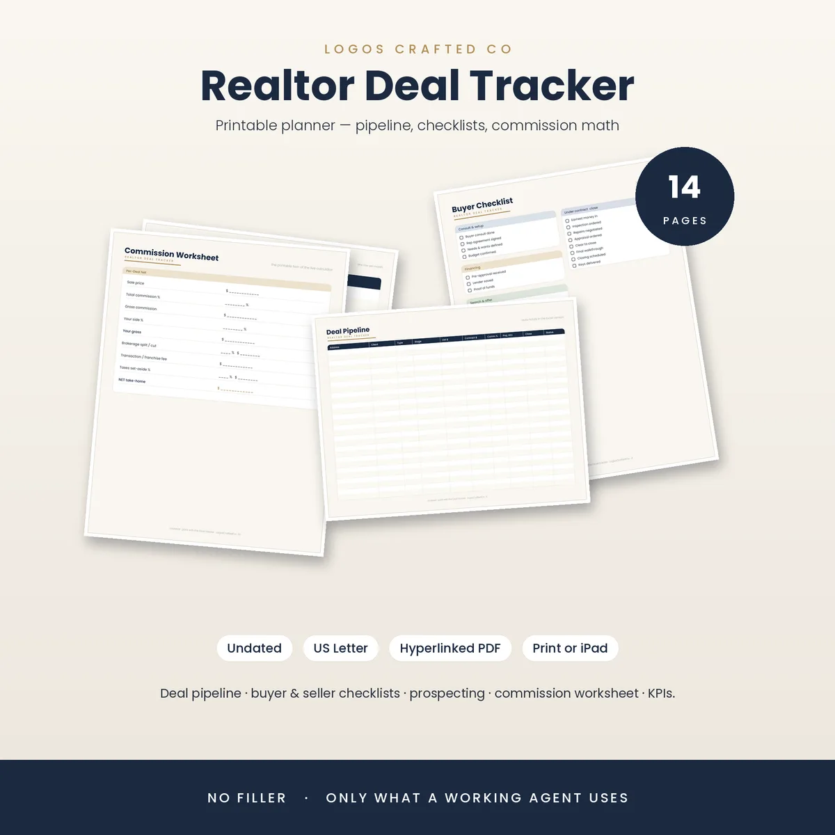 Realtor Deal Tracker printable planner cover and pages styled on a warm desk with coffee and dried flowers